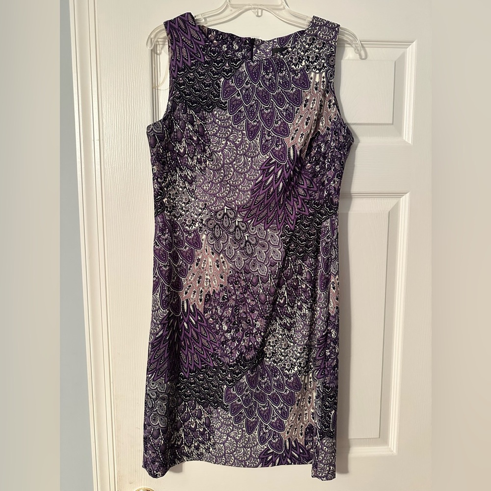 Connected Apparel Purple and Black Midi Dress